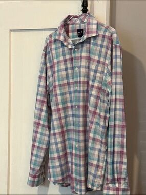 johnnie-O Pastel Plaid Button-Down Shirt in Light Blue, Lavender, and White 64